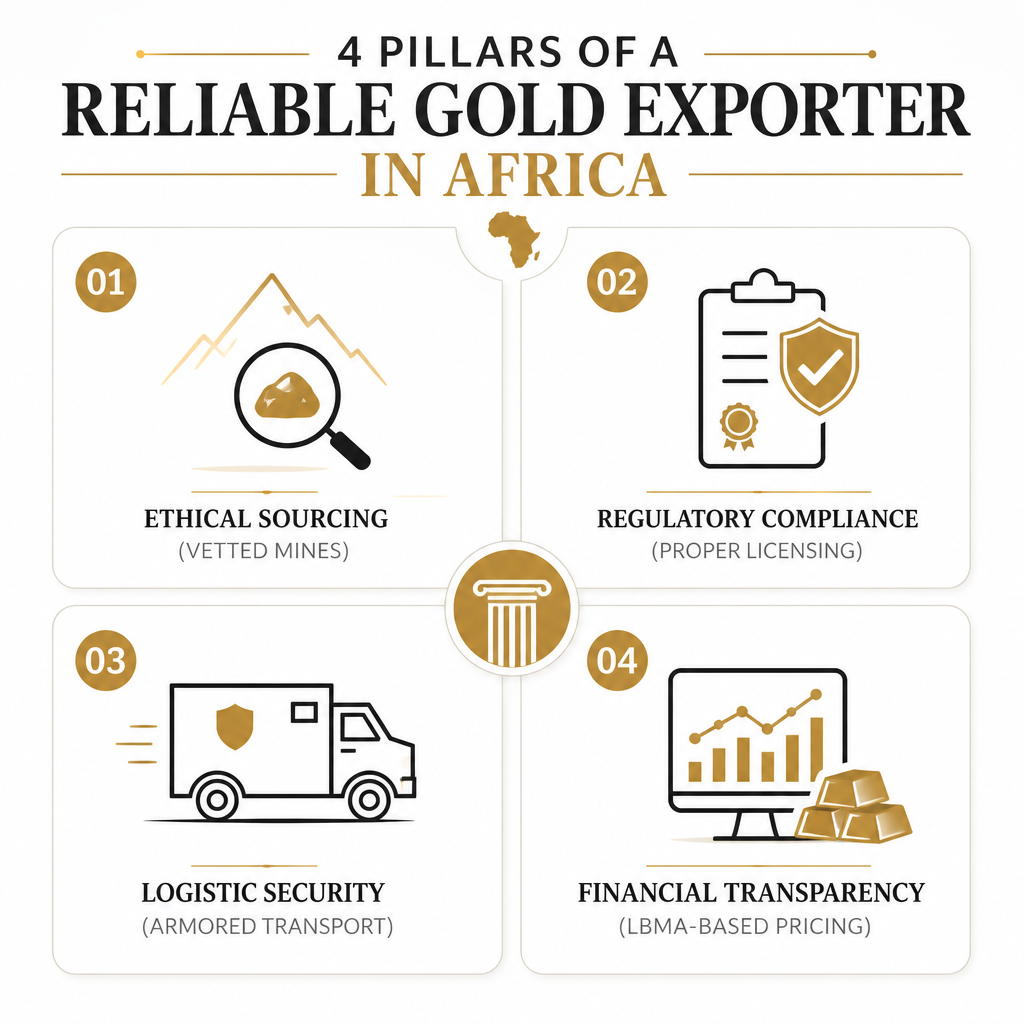 African gold export logistics workflow and documentation flowchart from mine to refinery