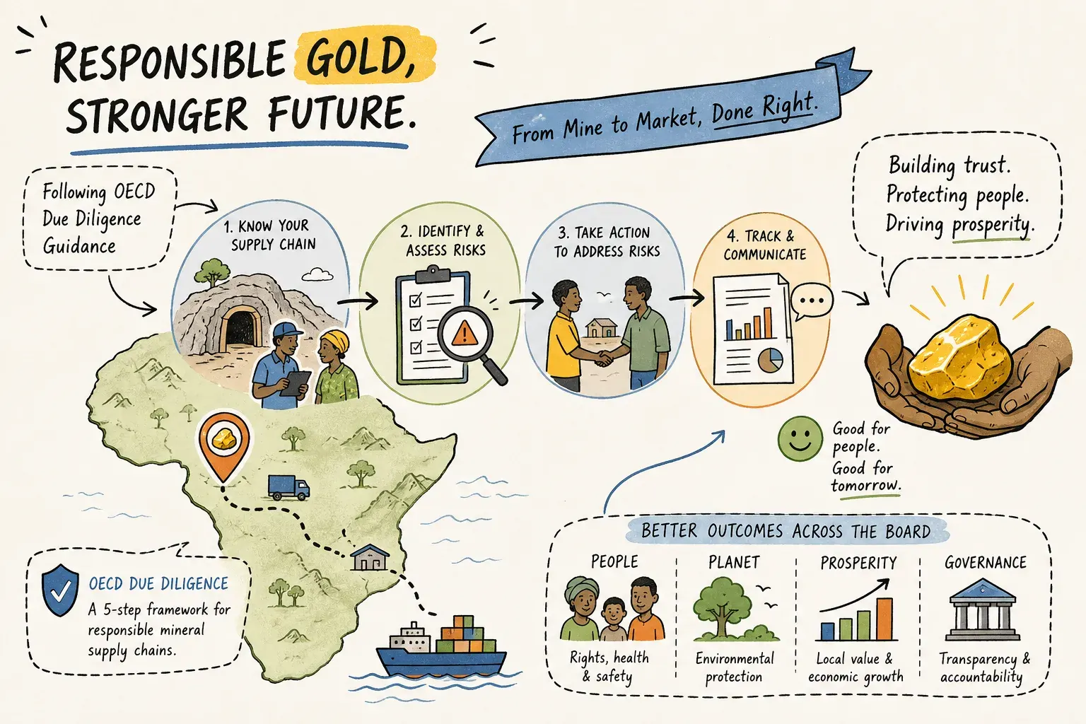 African gold refinery due diligence checklist flowchart with 19 verification steps from license verification to final export