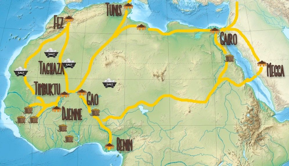 Map of African gold trade routes and logistics hubs for raw gold procurement and export