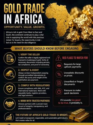 An infographic illustrating the six-step verification protocol for authenticating African gold and precious metals, including independent assay, XRF analysis, fire assay, chain of custody, LBMA accreditation check, and physical site visit.