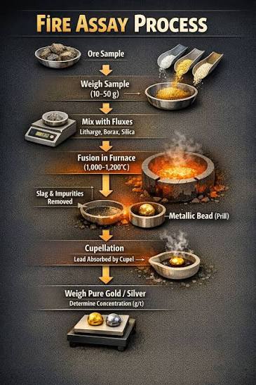 Fire assay verification process for 24K African gold bars, showing a laboratory technician testing gold purity and authenticity for international buyers.