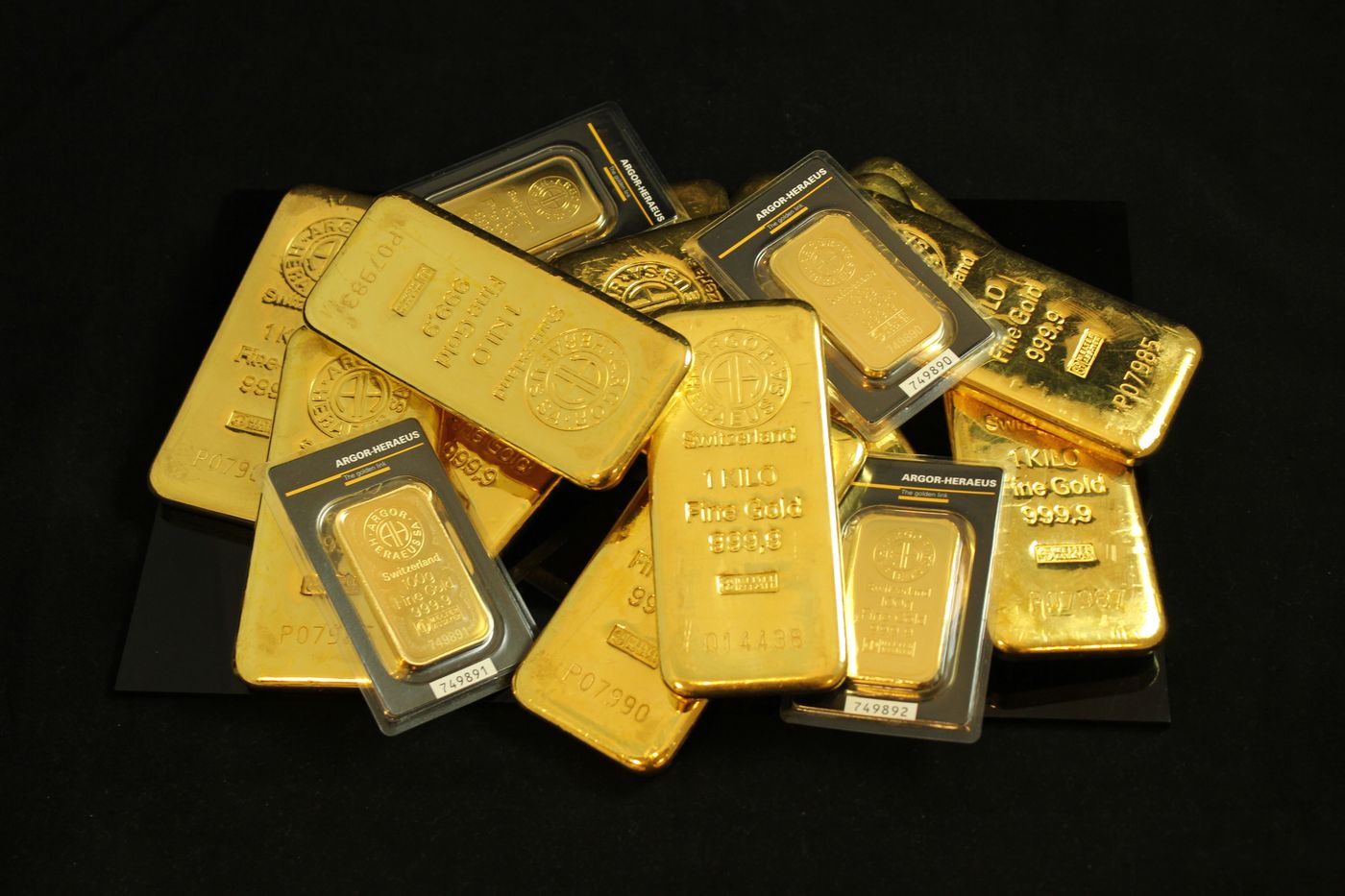 Stack of refined gold investment bars